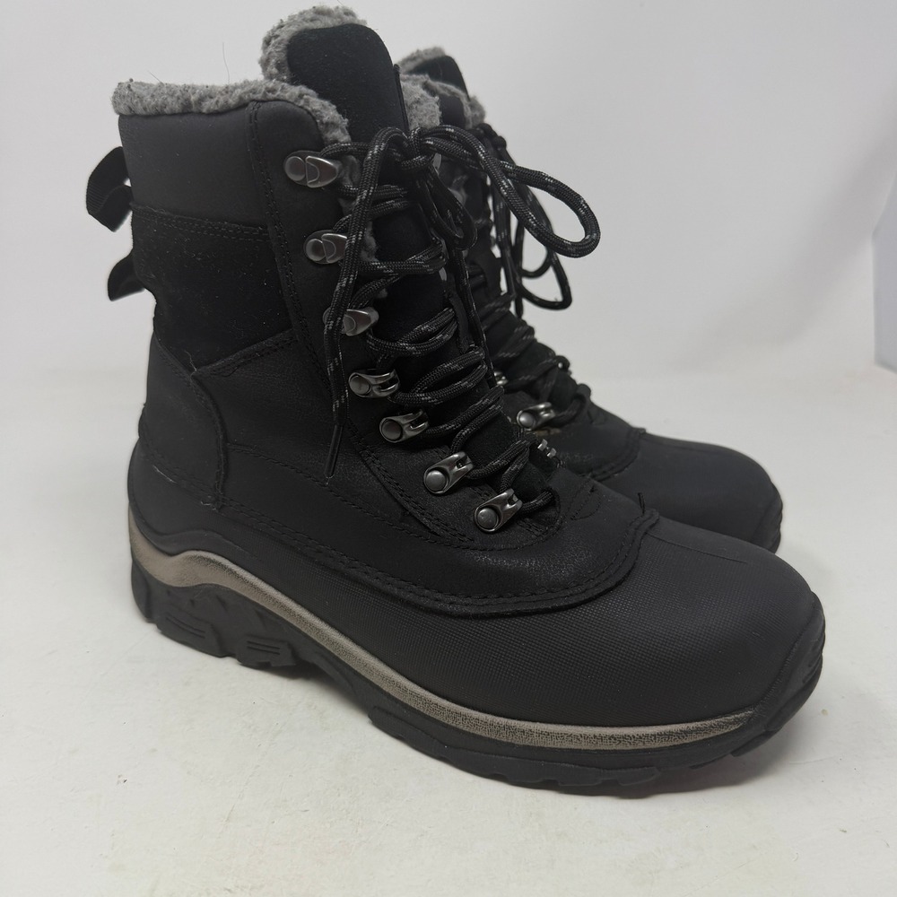 Target Boots Women 7 Winter Snow Black Faux Fur Lined Side Zip EUC